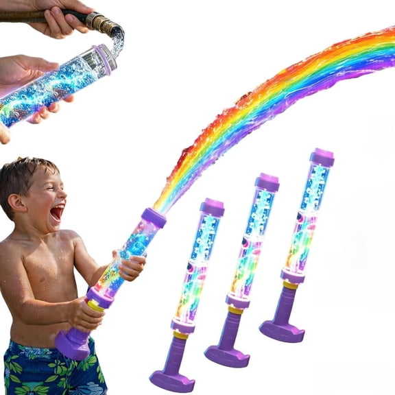 Glowing Rainbow LED Water Blaster, Pull Push Firework Spray Water Gun with Lights, Creativity Squirt Water Blaster