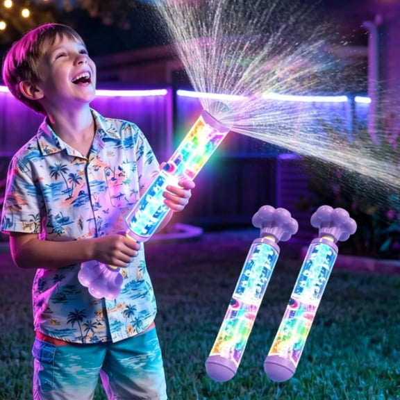Glowing Rainbow LED Water Blaster, Pull Push Firework Spray Water Gun with Lights, Creativity Squirt Water Blaster