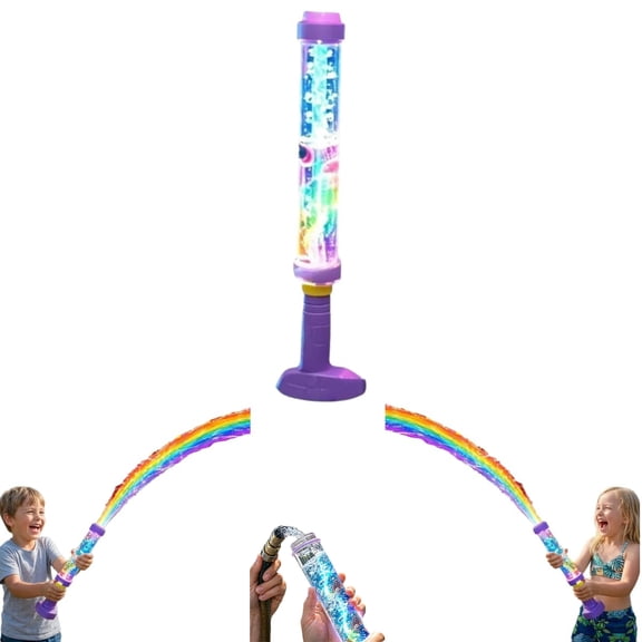 Glowing Rainbow LED Water Blaster, Pull-Push Firework Water Soaker Toy, Easy 3-Step Operation for Summer Pool Party, Beach, Backyard and Outdoor Games
