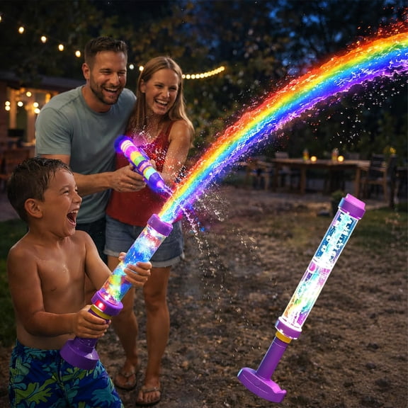 Glowing Rainbow LED Water Blaster | Summer Fun that Pops Like Magic, Water Spray Gun with Lights, Pull Push Firework Water Blaster Toys for Outdoor Summer Water Games