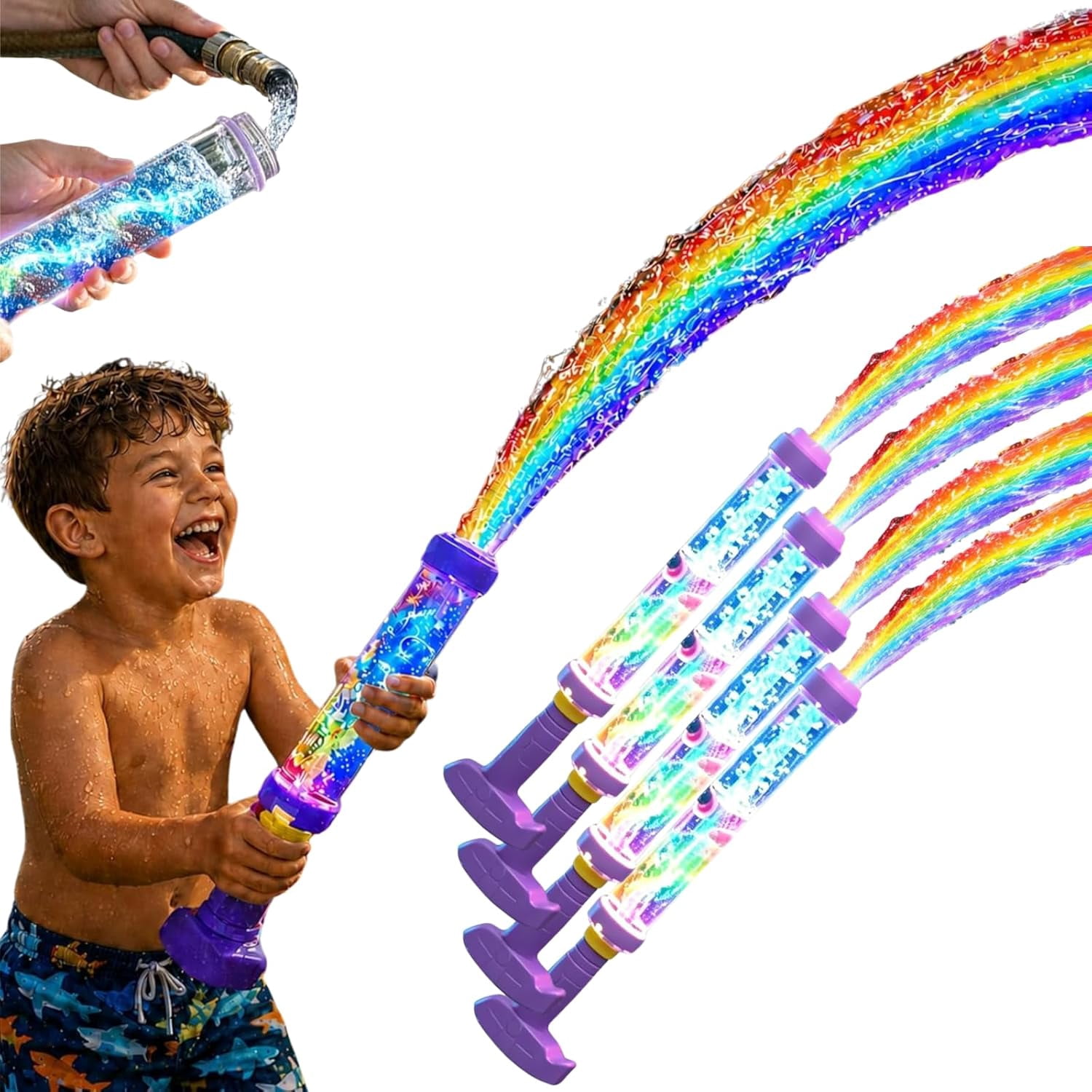 Glowing Rainbow LED Water Blaster | Summer Fun that Pops Like Magic, Rainbow LED Water Gun (2pcs)