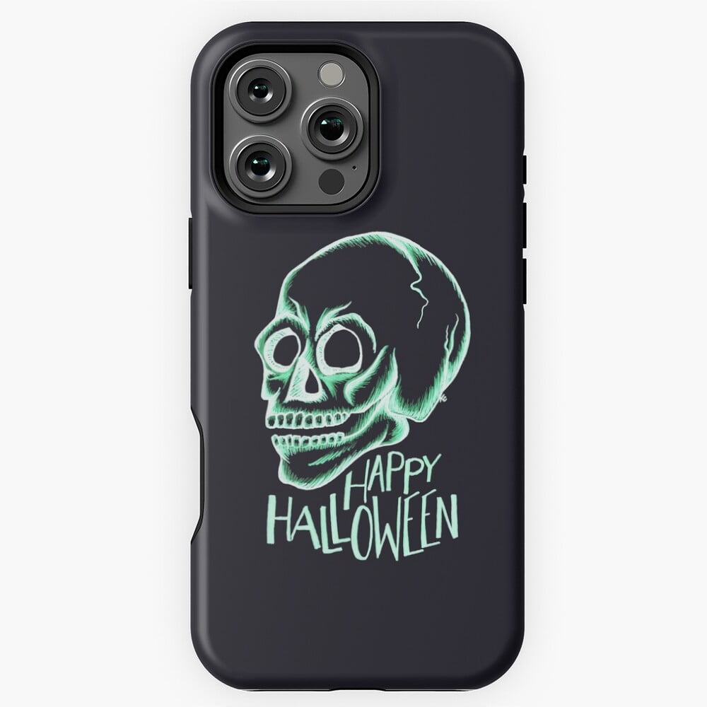Glowing Retro Skeleton Happy Halloween Phone Case for iPhone 16 15 14