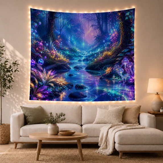 Glowing River in Enchanted Forest Mystical Fantasy for Nature Lovers Fantasy Art Decor Housewarming Gift Tapestry Wall Hanging for Bedroom and Living Room