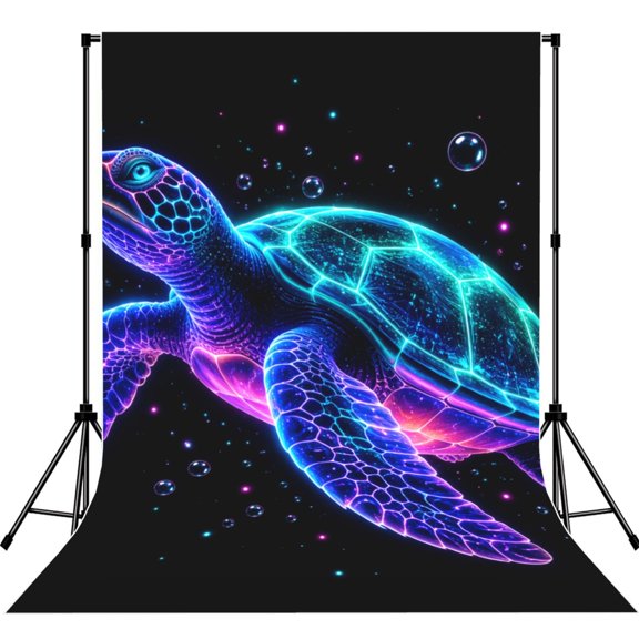 Glowing Sea Turtle Neon Photography Backdrop 5x7Ft Background for Photo Studio Video Recording Birthday Party Wedding Home Decor