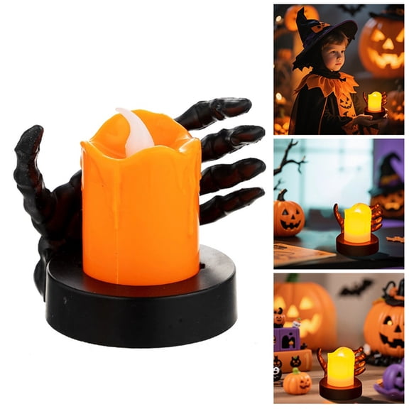 Glowing Skeleton Hand LED Flameless Candle Light with Batteries for Halloween Party Home Tabletop Decor Black