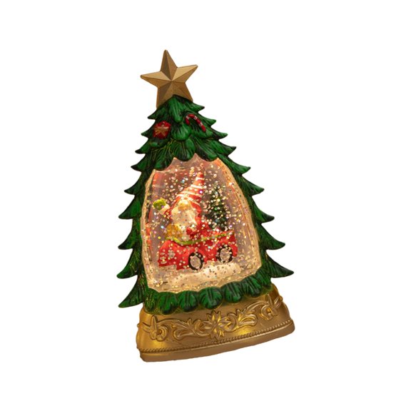 Glowing Snowfall Christmas Tree Crystal Ball Battery Operated Decoration Safe