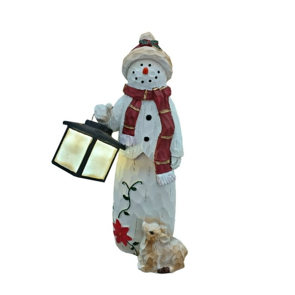 Glowing Snowman Decor Figurines Resin Snowman Lighted Christmas Ornament, LED Holiday Light Up Snowman Decorations Indoor Festive Fiber Optic Snowman Figurines