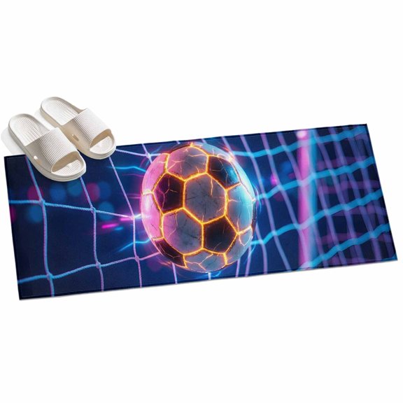 Glowing Soccer Hallway Runner Rug 2x6 Washable Non Slip Kitchen Runner Rug for Bedside Bathroom Low Pile Neon Grid Sports Football Gaming Indoor Floor Carpet Area Rugs for Living Room Bedroom Office