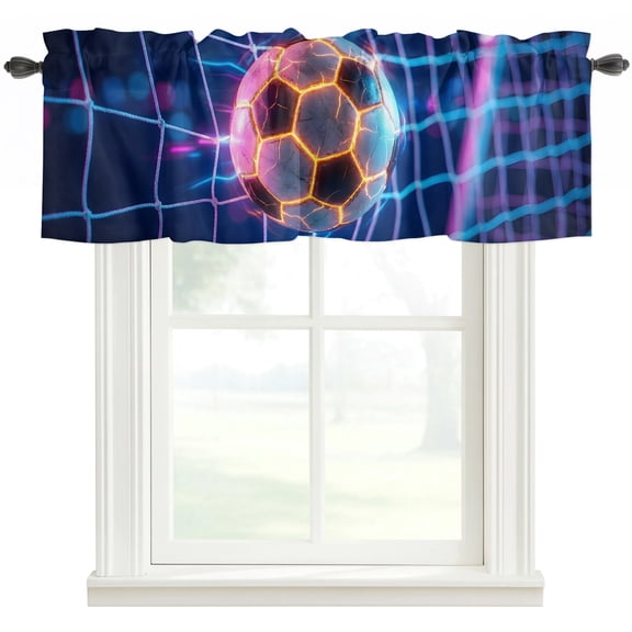 Glowing Soccer Valances for Windows Farmhouse Kitchen Curtains Valances Rod Pocket Valance Curtains for Kitchen Windows Neon Grid Sports Football Gaming Window Valances for Bathroom Bedroom 42"x12"