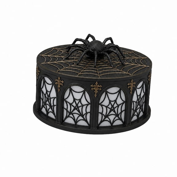 Glowing Spider Web Ornament Lamp, Gothic Resin Lantern with Warm LED for Halloween Tabletop Mantel Decor