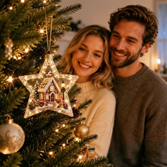 Glowing Star Christmas Story Ornaments 2D Acrylic Warm LED Festive Hanging Christmas Ornament for Christmas Tree Window Door (3.15 Inch)