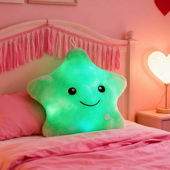 Glowing Star Plush Pillow Decoration, Colorful Soft Lint Pillow, Cute Light Up LED Star Pillow Ornament, Pretty Luminous Star Pillow Decoration, Valentine's Day Stuffed Animal Doll Gift, 40x35cm