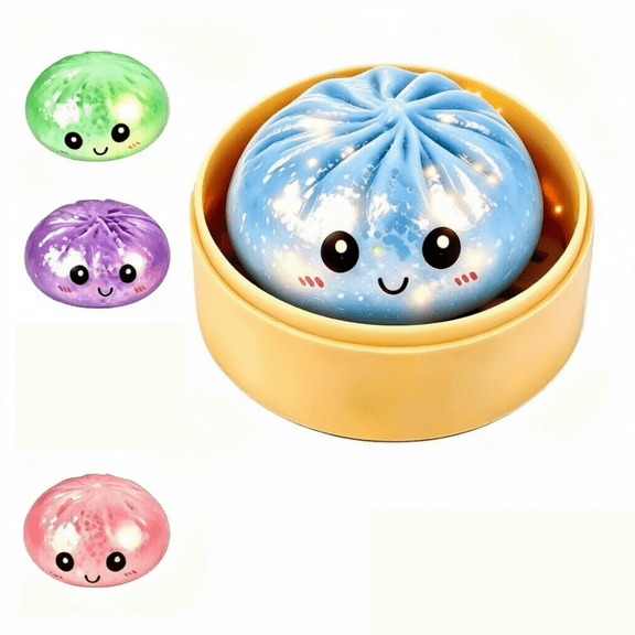 Glowing Steamed Bun Squishy Toy Luminous Soft Squeeze Decompression Dough Sensory Fidget for Daily Stress Relief Office Desk Entertainment
