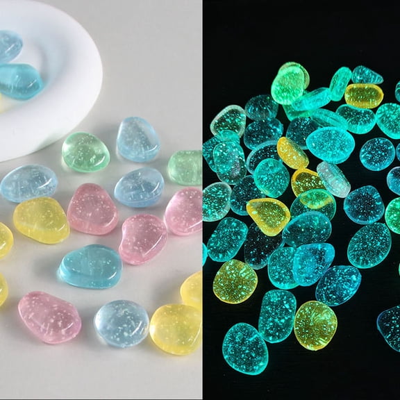 Glowing Stones with Scattered Luminescent Particles Aquarium Landscaping Decorative Pebbles No Electricity Self-Glowing Night Garden Rocks（Multicolor）