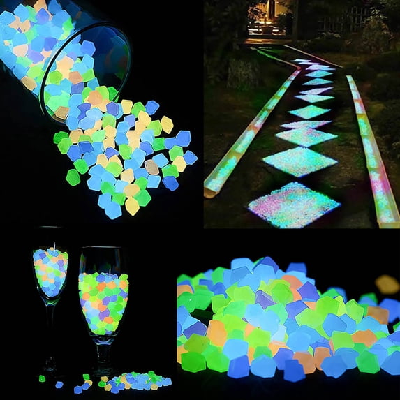 Glowing Stones for Garden Decor, Multicolor Luminous Pebbles for Walkway Edging, 300 Pack Aquarium Landscape Accent Stones Outdoor Night Light