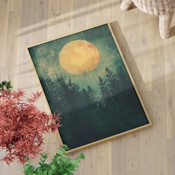 Glowing Sun Dark Forest Wall Art, Dark Academia Nature Decor, Unframed Paper Print Size 24x36