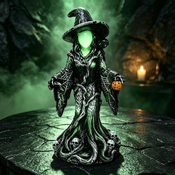 Glowing Tree Witch Figure Halloween Resin Spooky Yard Decor, HalloweenWitch Decors, Glowing Green Witch, Raven & Web Design, Dark Halloween Home Decor