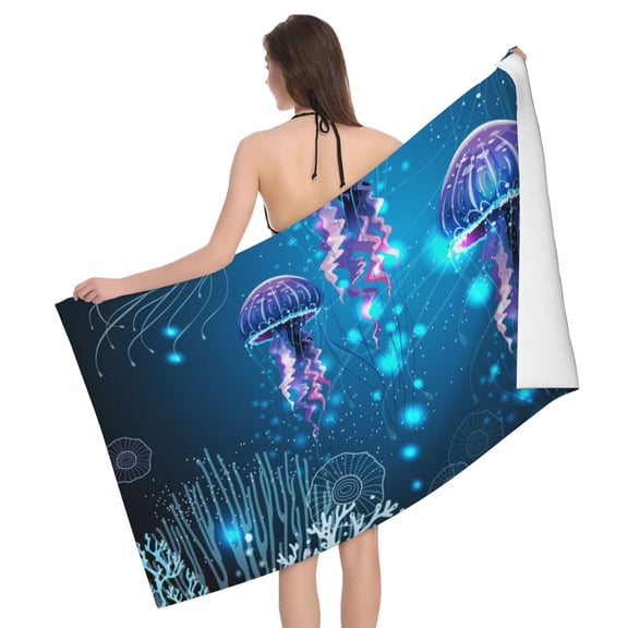 Glowing Vivid Jellyfishes Beach Bath Towel Gym Spa Shower Towels Pool Soft 32" X 52" for Men Women