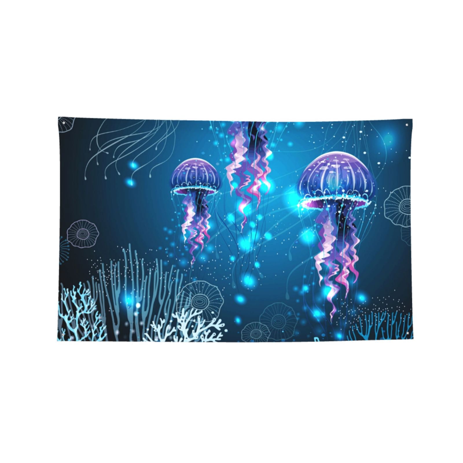 Glowing Vivid Jellyfishes Four Hole Decorated Banner Flag for Garden Yard Home Decoration Indoor Outdoor 4x6 Ft