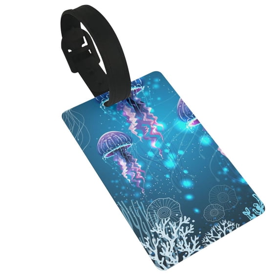 Glowing Vivid Jellyfishes Luggage Tags Suitcases ID Baggage Identifier Card Name Tag for Travel Backpacks Gym Bags