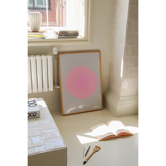 Glowing Wall Art Neon Art Aura Print Y2K Wall Decor Pink Circle Art Trendy Print Minimalist Decor Bright Pink Wall Art