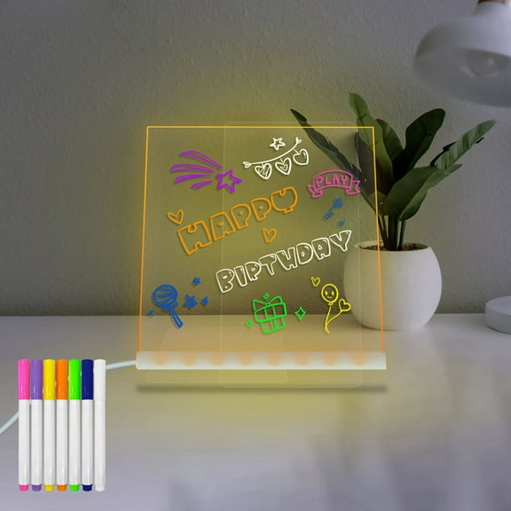 Glowing Warm White DIY Message Board Dimming Acrylic Base 7 Color Marker USB Charge To Do listing Memo Menu 5.9*5.9 inch