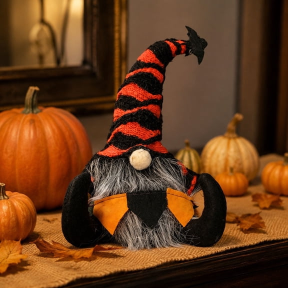 Glowing Witch Gnome Doll, Halloween Tabletop Figurine with Light-Up Feature for Window Display, Shelf Accent, and Seasonal Home Decor