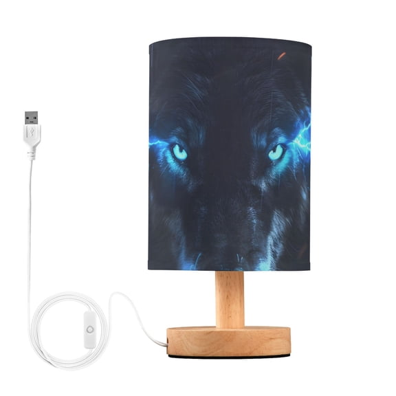 Glowing Wolf Bedside Desk Lamp LED Table Nightstand Lamps Warm Light Fabric Lampshade for Home Bedroom Office Living Room Decor