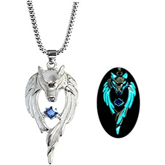 Glowing Wolf Necklace for Men - Luminous Green Light Pendant, 5.6x2.6cm Retro Hip-Hop Streetwear Jewelry, Absorbs Light & Glows in Dark