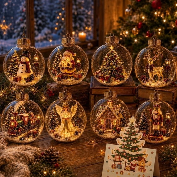 Glowing Xmas Story Ornament, Mini Scene, Warm LED Keepsake | Light-up Christmas Story Ornament with Cozy Mini Scene and Warm LED Keepsake for Tree, Mantel and Home Decor, 1PC G