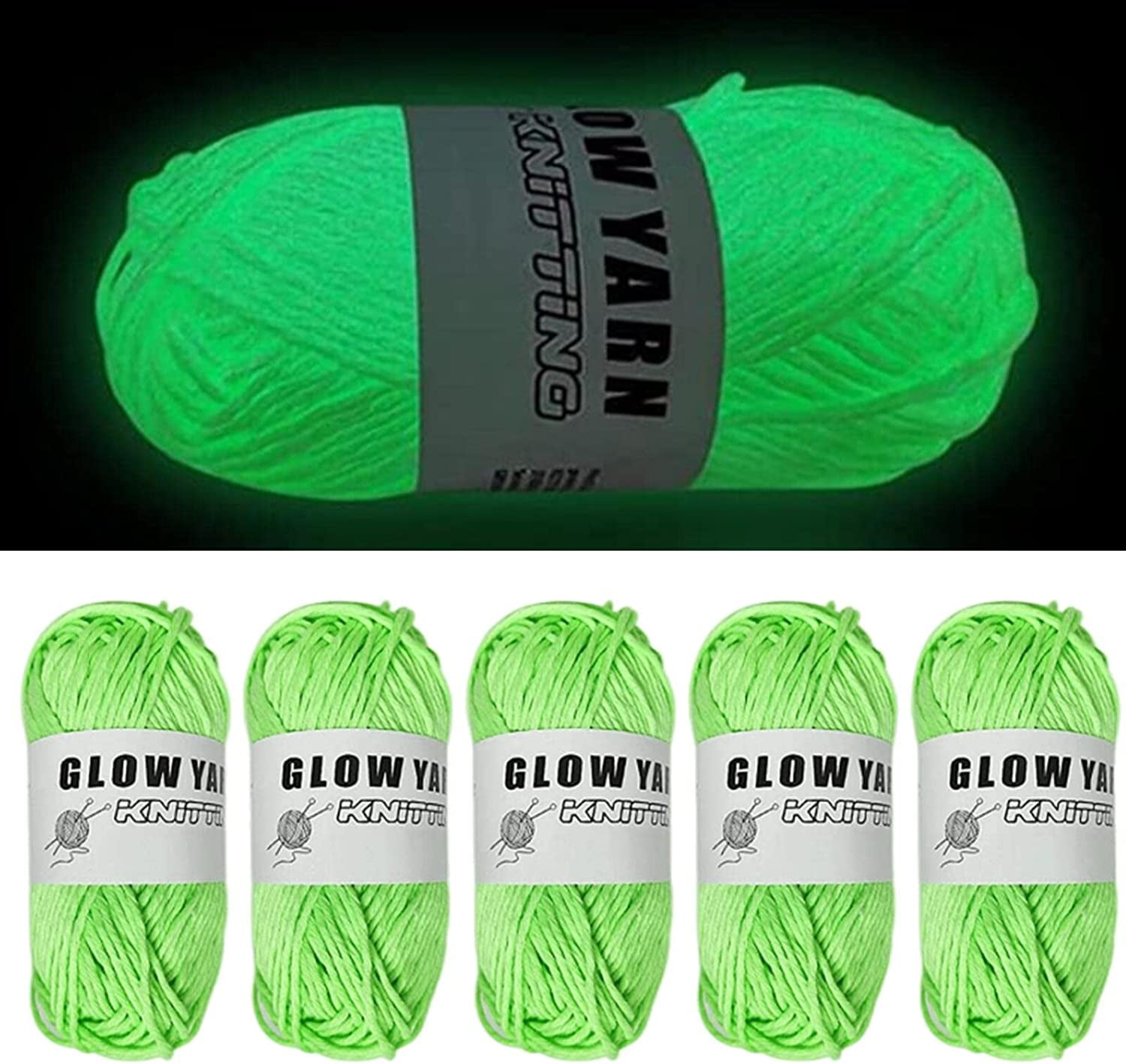 Aurigate DIY Glow in The Dark Yarn - 2 Rolls Yarn for Crocheting, Glow in The Dark Yarn for Crochet, Glow Yarn for Knitting, Crocheting, Crafts Sewing