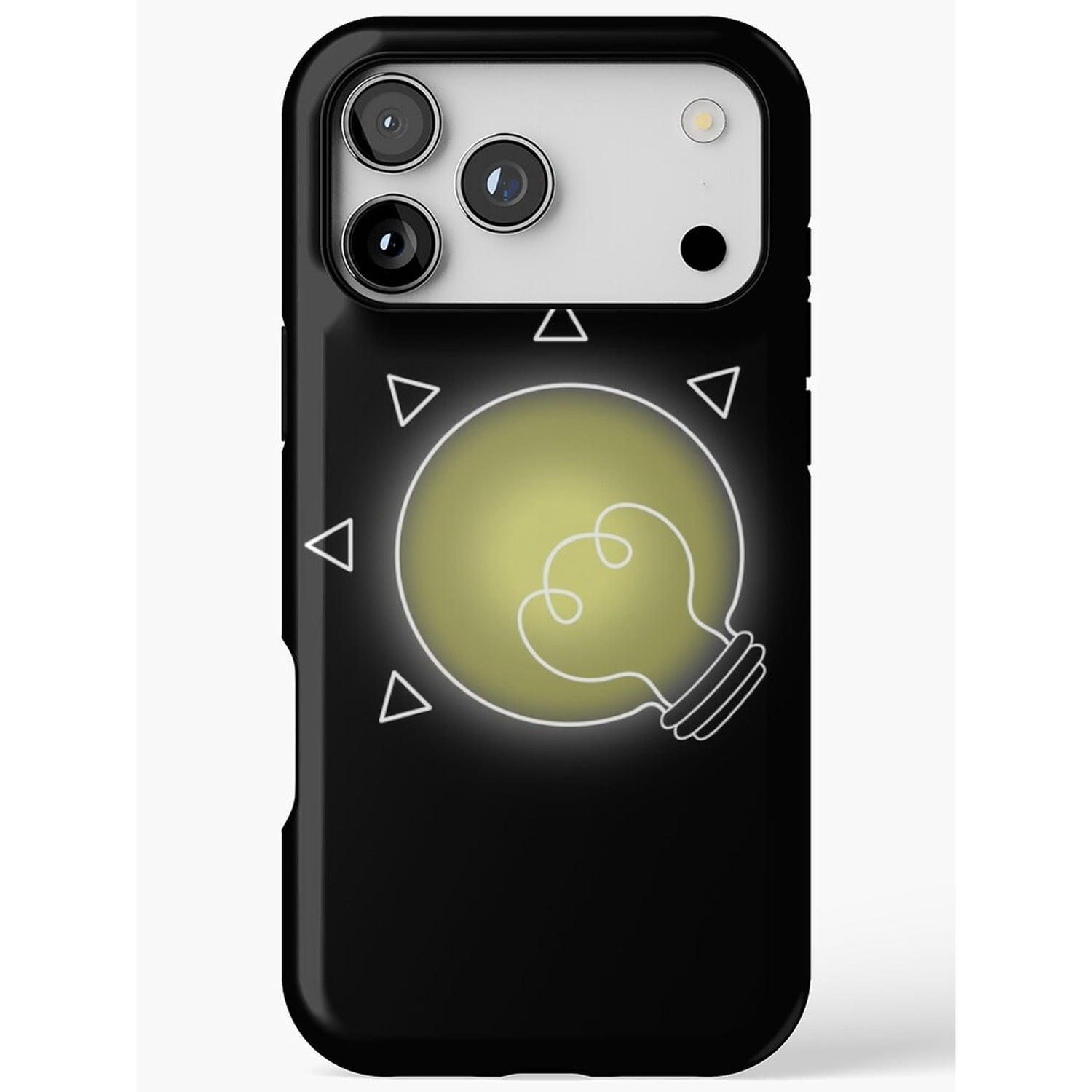 Triangle With Flashlight Sign Glowing Yellow-Green Light Bulb and White Triangles Tough iPhone Case ...