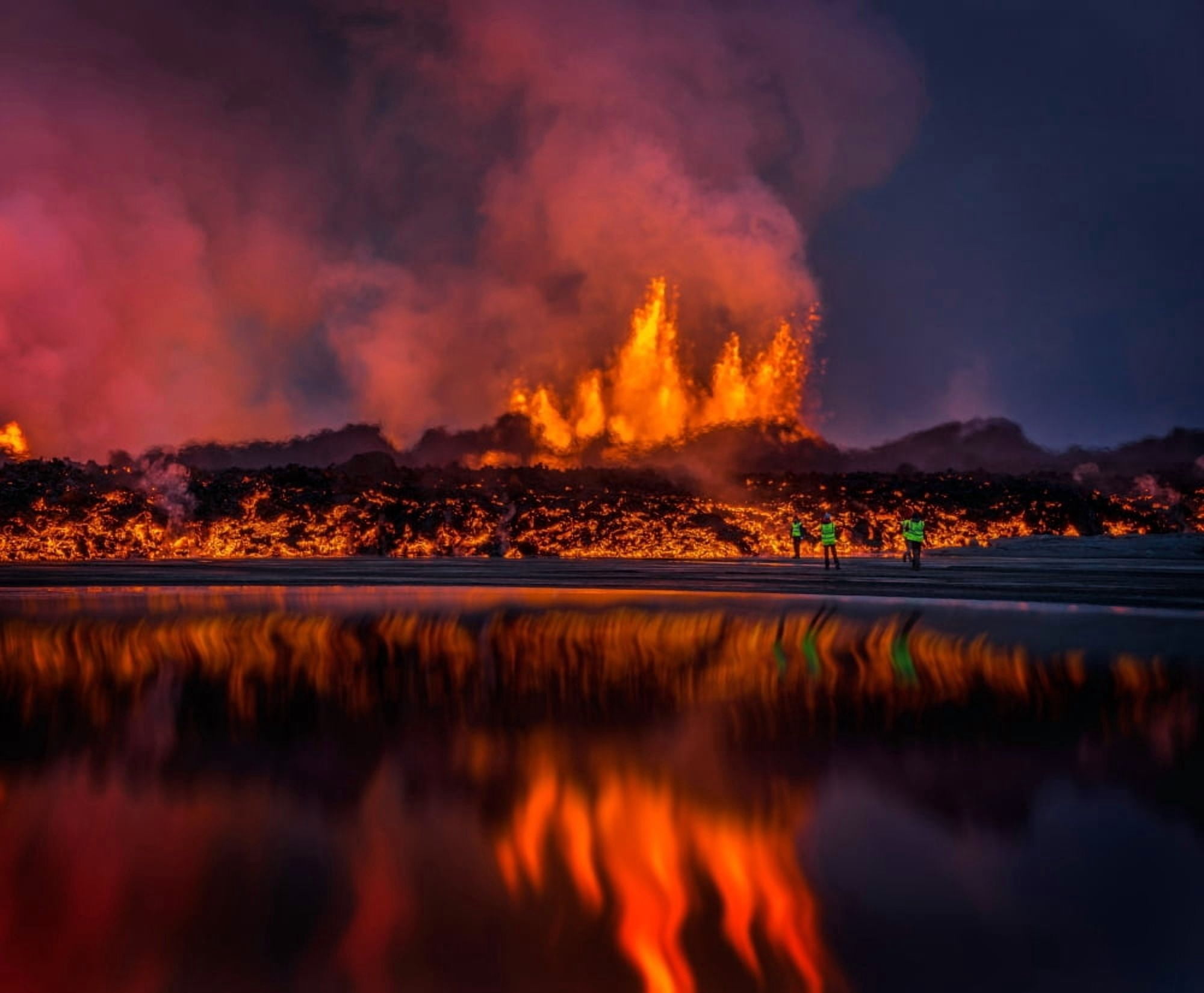 Glowing lava from the eruption at the Holuhraun Fissure near the Bardarbunga Volcano Iceland Canvas Art - Panoramic Images (12 x 36)