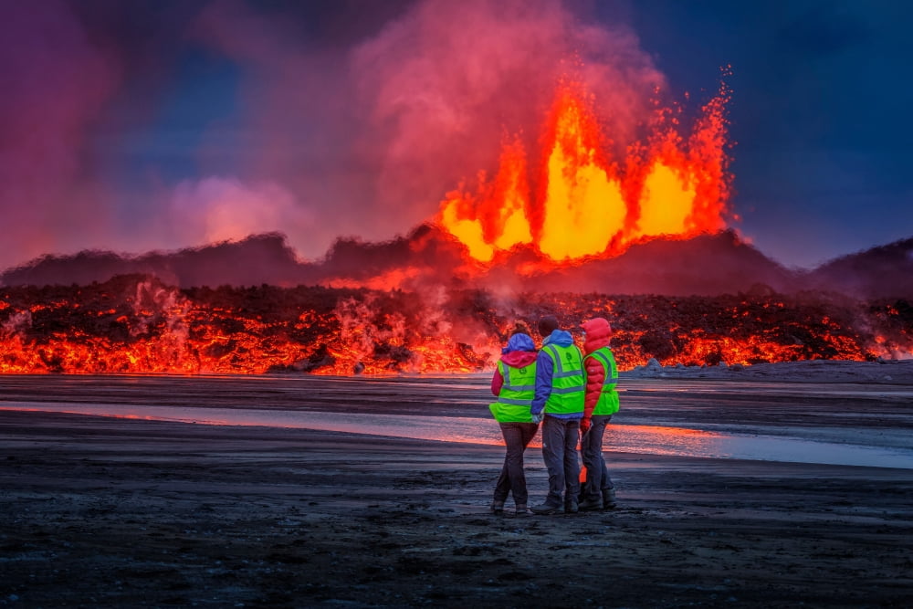 Glowing lava from the eruption at the Holuhraun Fissure near the Bardarbunga Volcano Iceland Canvas Art - Panoramic Images (27 x 9)