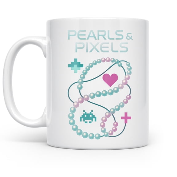 Glowing Pixel Art 11 oz Coffee Mug - Neon Cyberpunk Pearlcore Design White Ceramic Gift