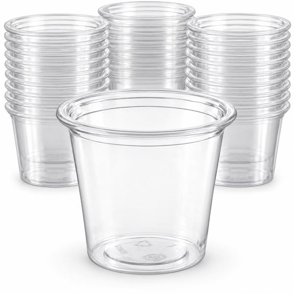 Glownary 1.25 oz Clear Plastic Shot Glass Portion Cup, Round Stemless, 250 Count