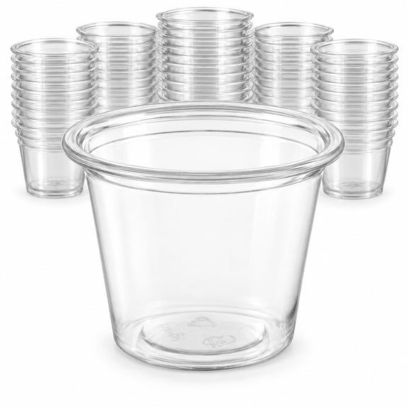 Glownary 1.25 oz Clear Plastic Shot Glass, Round Stemless, Polypropylene, BPA Free, 100 Count