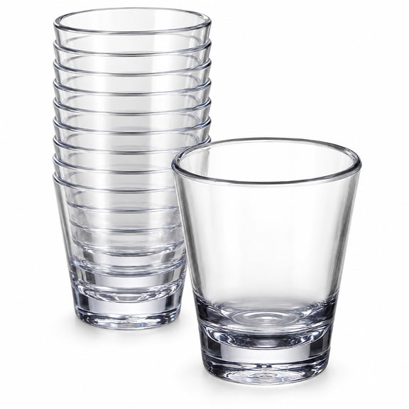 Glownary 1.5 oz Plastic Shot Glass, Clear, Round, Tapered, Stackable, BPA Free, NSF Certified, Dishwasher Safe, Pack of 24