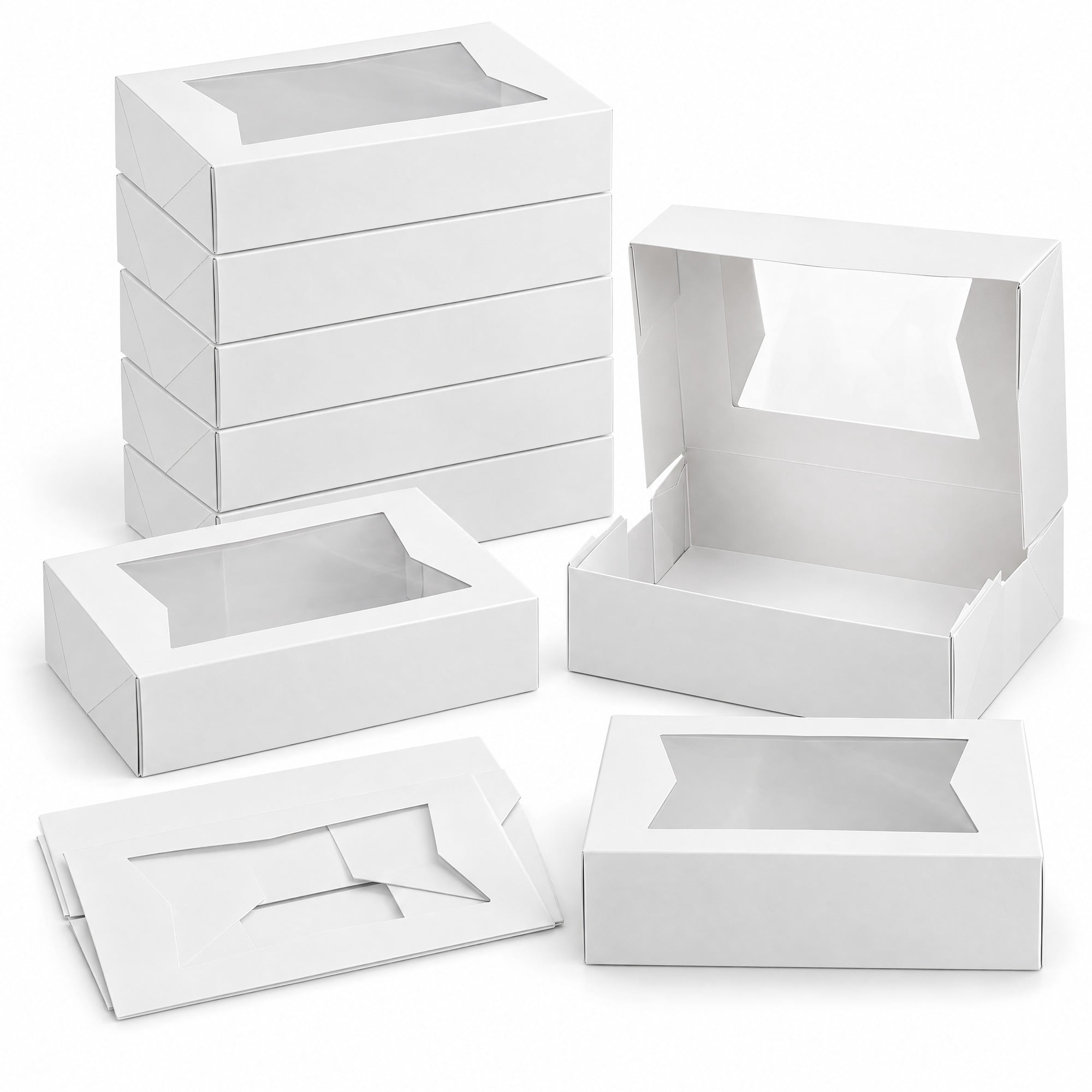 Rectangular White Paper Boxes Glownary 10.25 x 8 x 4 Inch White Window Bakery Box, Paperboard, Auto ...