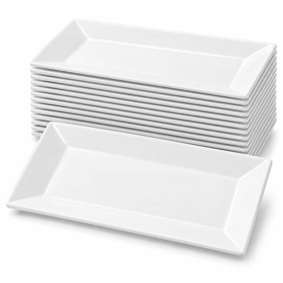 Glownary 10 x 5.5 Inch White Porcelain Platter, Rectangular, Wide Rim, Microwave and Dishwasher Safe, Oven Safe to 450F, Pack of 24