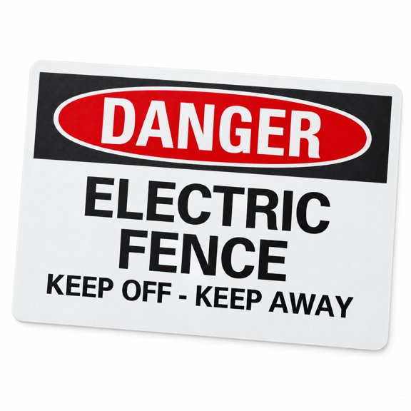 Glownary 10 x 7 Inch Adhesive Vinyl Safety Label, Danger Electrical Fence Keep Off Keep Away, Black Red White, Rectangular, Non-Reflective, 4 Mil Thick