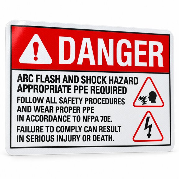 Glownary 10 x 7 Inch Engineer Grade Reflective Adhesive Vinyl Danger Arc Flash And Shock Hazard Appropriate PPE Required Safety Label, Black Red White, Rectangle, Indoor Outdoor, 180F Rating