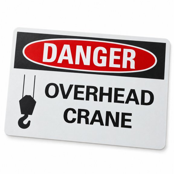 Glownary 10 x 7 Inch Non-Reflective Adhesive Vinyl Danger Overhead Crane Safety Label, Rectangle, Black Red White, 4 Mil Thick