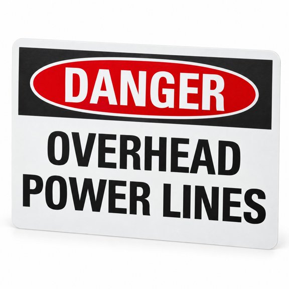 Glownary 10 x 7 Inch Non-Reflective Vinyl Danger Overhead Power Lines Safety Label, Adhesive Back, Black Red White, Rectangle, 4 Mil Thick