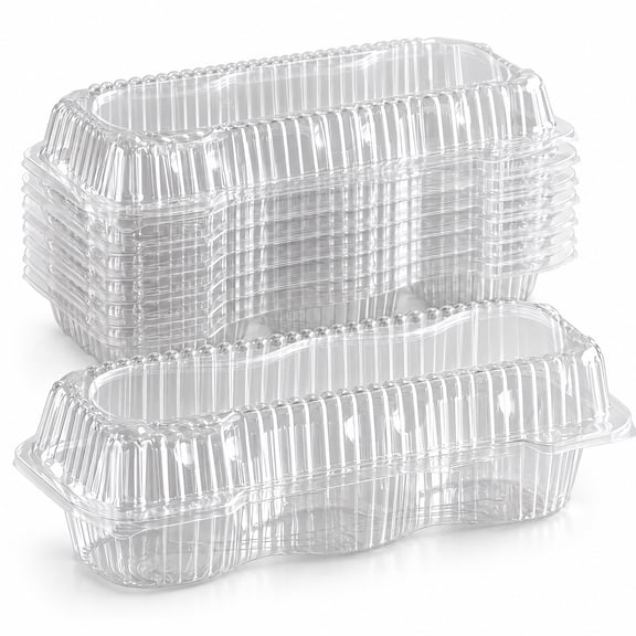 Glownary 12.125 x 5.125 x 3.375 Inch Clear PET 3 Compartment Jumbo Muffin Container, Dome Lid, Rectangle, 300 Count