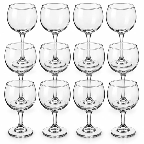 Glownary 12.5 oz All Purpose Balloon Wine Glass, Clear, Stemmed, Round, Pack of 12