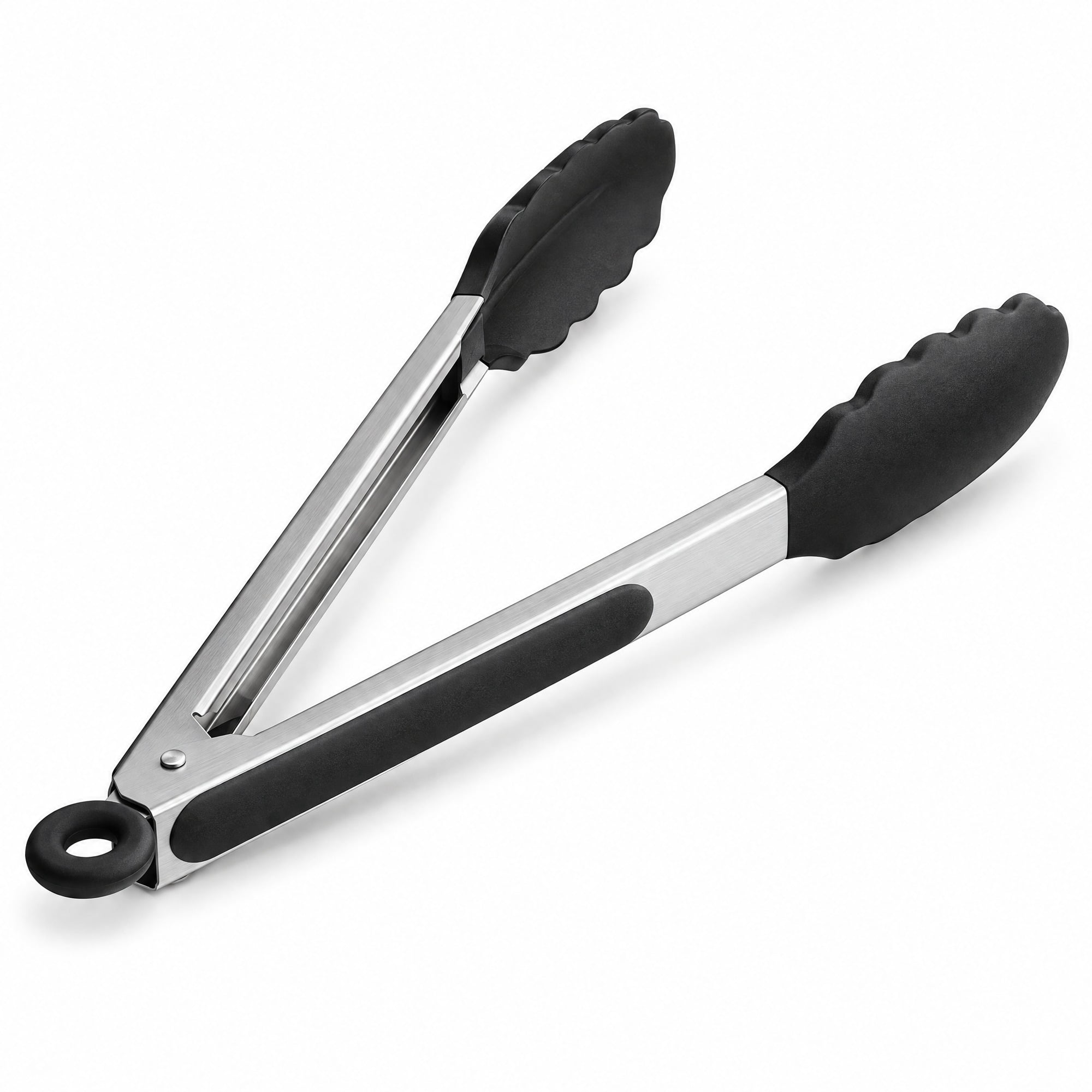 Glownary 12 Inch Silicone Tip Locking Tongs, Scalloped, Black Handle ...