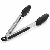 Glownary 12 Inch Silicone Tip Locking Tongs, Scalloped, Black Handle ...