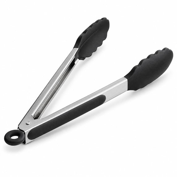 Glownary 12 Inch Silicone Tip Locking Tongs, Scalloped, Black Handle ...