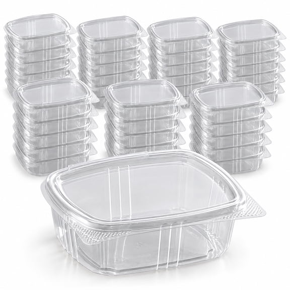 Glownary 12 oz Clear PET Hinged Deli Container, Rectangular, Flat Lid, Stackable, Cold Use, 50 Count